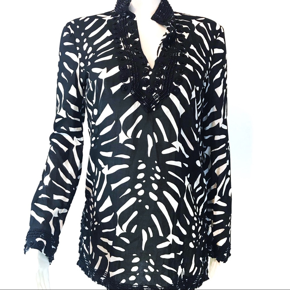 Tory Burch | Black White Cotton Beaded Tunic Shirt